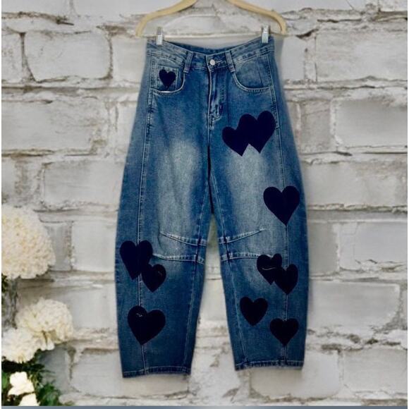 Unbranded Denim - MSRP $89.99 | NEW ✨ Heart Stamp Barrel Jeans – Size S ✨ SAME DAY/NEXT DAY SHIP